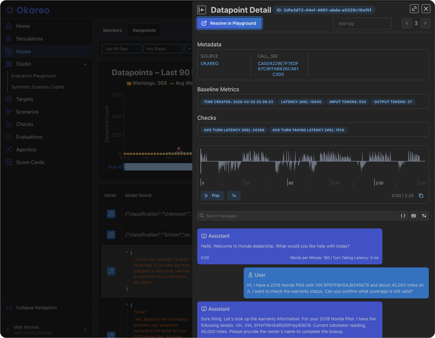 Issue replay and details view