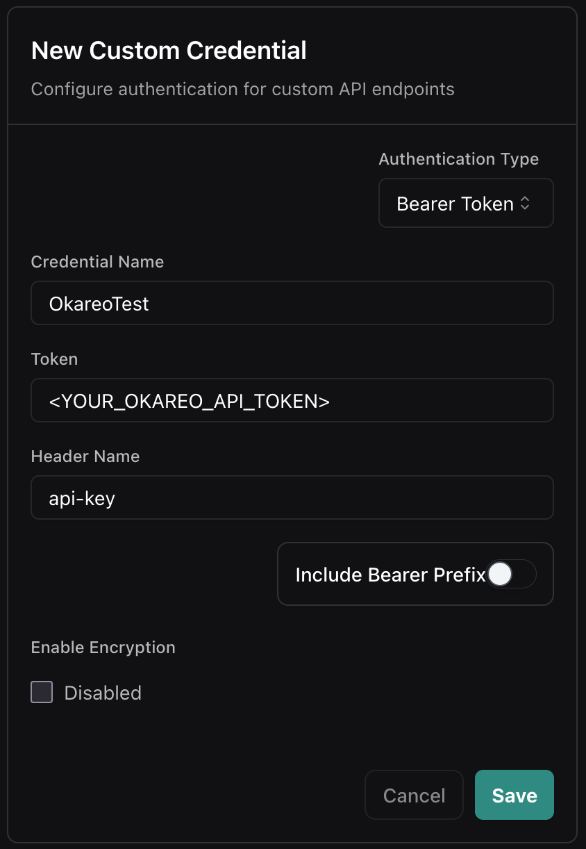 Configuration for Vapi Custom Credential used in Okareo Voice Monitoring webhooks