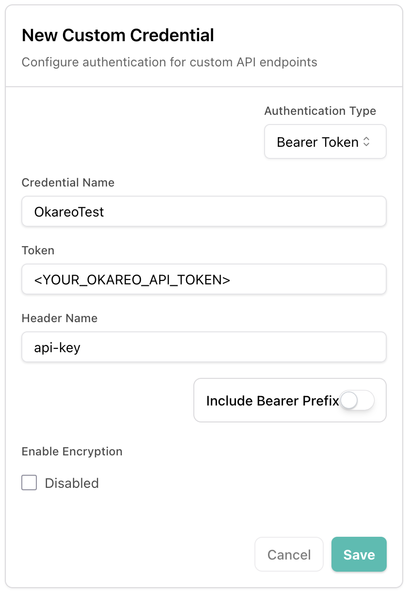 Configuration for Vapi Custom Credential used in Okareo Voice Monitoring webhooks