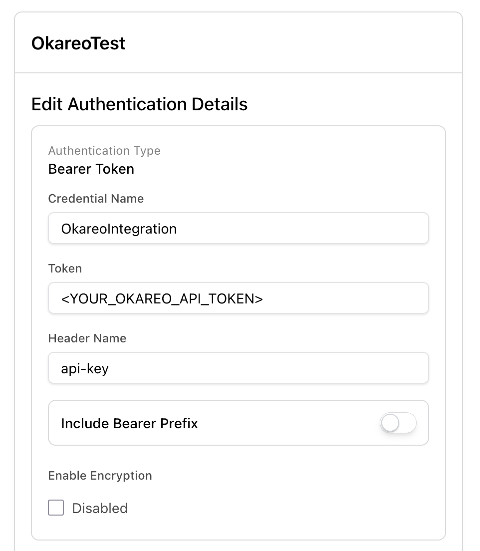 Configuration for Vapi Custom Credential used in Okareo Voice Monitoring webhooks