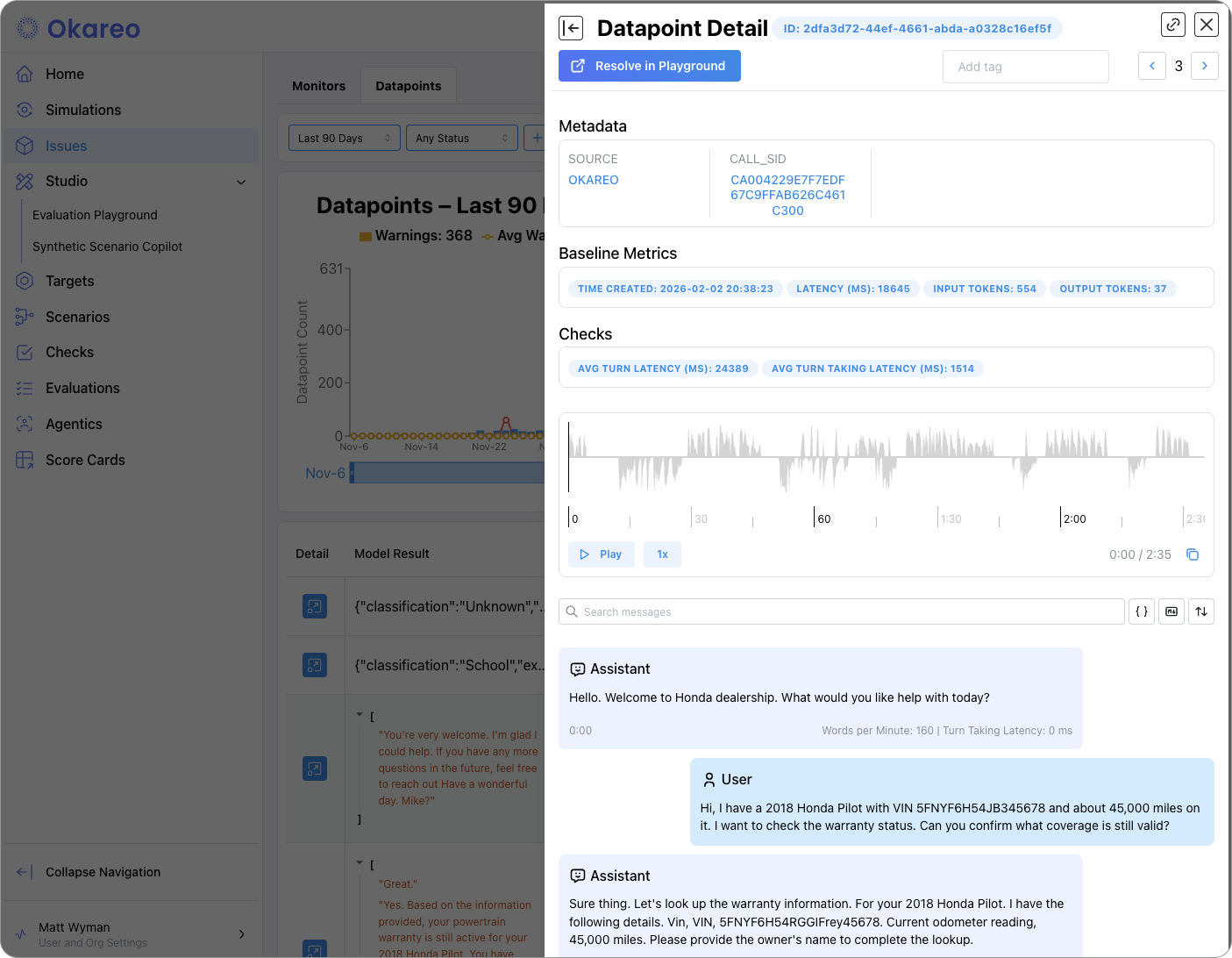 Issue replay and details view